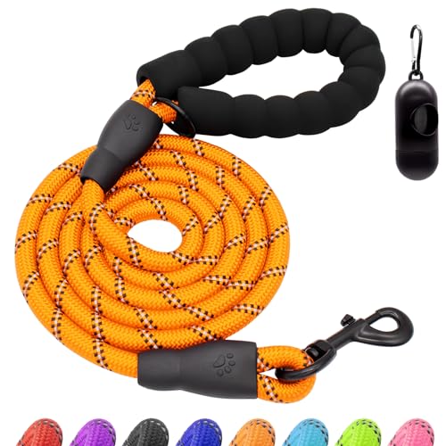 Hilkycton Strapazierfähige Hundeleine, 1,5 m, reflektierendes Seil, mit weich gepolstertem Griff, starke Hundeleine für kleine, mittelgroße und große Rassen, mit Kotbeutelhalter, 1,5 x 1,27 cm, Orange von Hilkycton