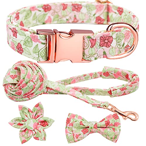 Keyoung Dog Collar and Leash Set with Flower Bow Tie Girls Dog Collar Dog Tag Metal Buckle Adjustable for Small Medium Large Dogs Morning Glory-M Keyoung Dog Collar and Leash Set with Flower Bow Tie Girls Dog Collar Dog Tag Metal Buckle Adjustable for Small Medium Large Dogs Morning Glory-M von Hilkycton