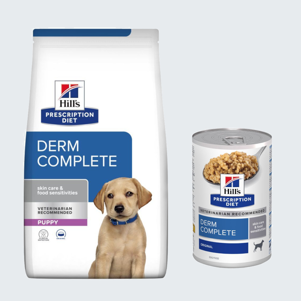 12 kg Hill's Prescription Diet + 3 x 370 g Derm Complete Nassfutter gratis! - Derm Complete Puppy von Hill's Prescription Diet