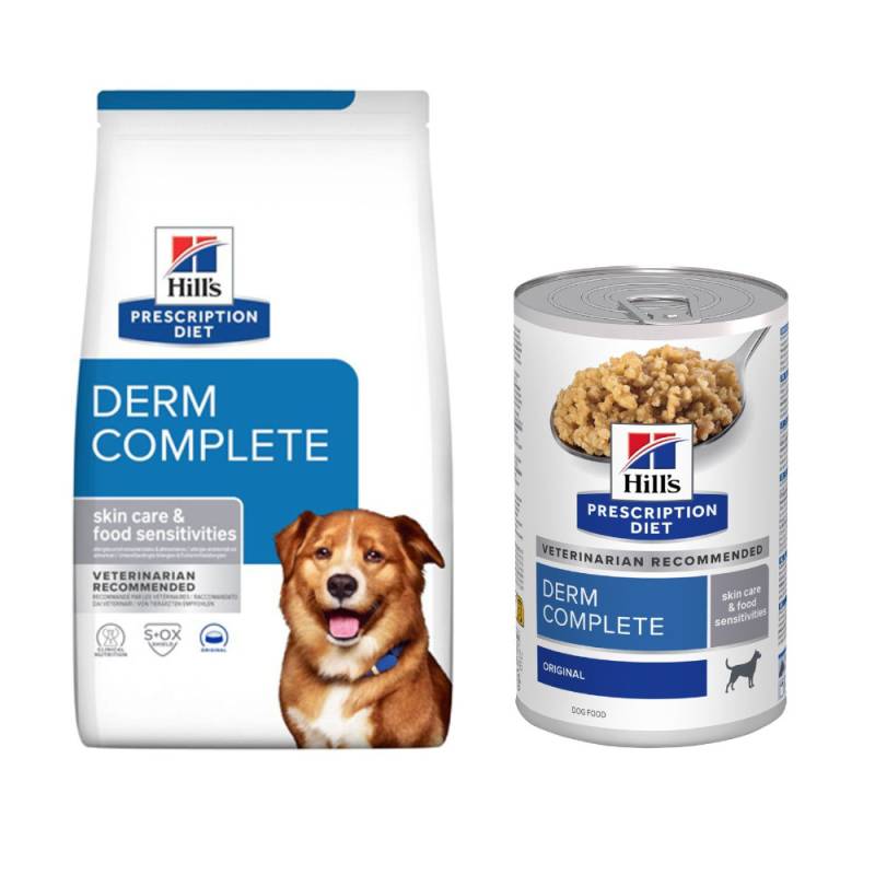 12 kg Hill's Prescription Diet + 3 x 370 g Derm Complete Nassfutter gratis! - Derm Complete mit Reis & Ei von Hill's Prescription Diet