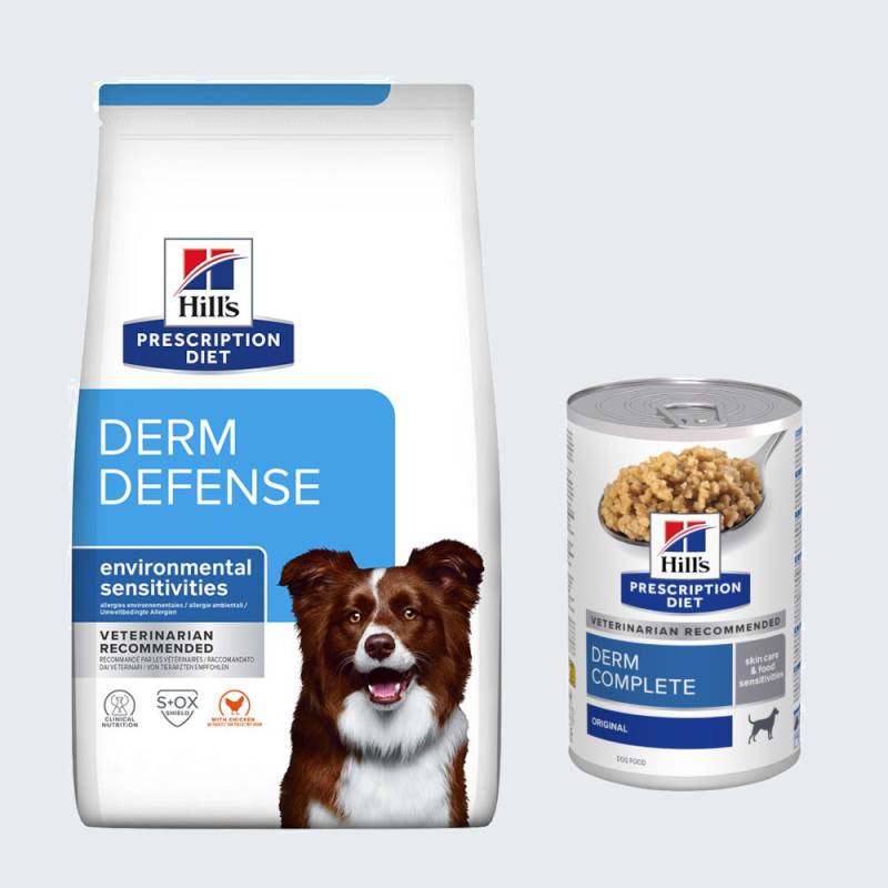 12 kg Hill's Prescription Diet + 3 x 370 g Derm Complete Nassfutter gratis! - Derm Defense mit Huhn von Hill's Prescription Diet