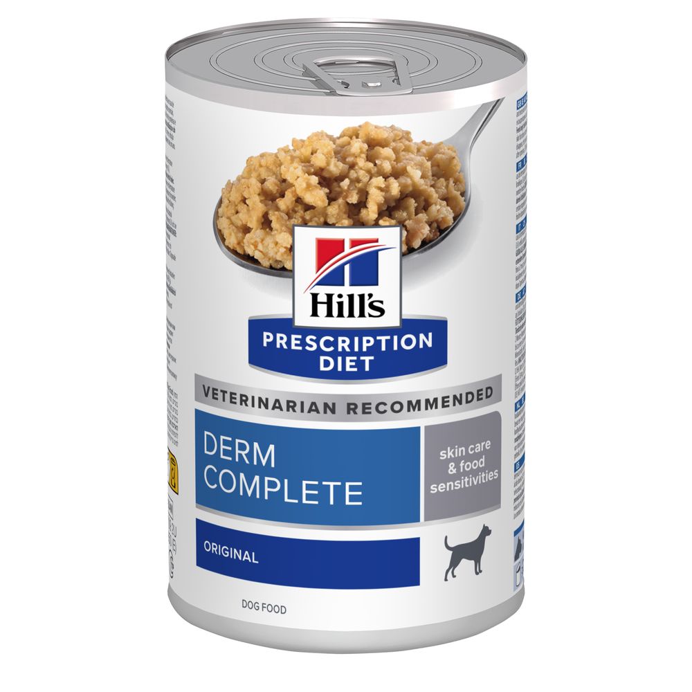 24 + 12 gratis! 36 x 350 g / 360 g / 370 g Hill’s Prescription Diet  - Derm Complete 3 x (12 x 370 g) von Hill's Prescription Diet