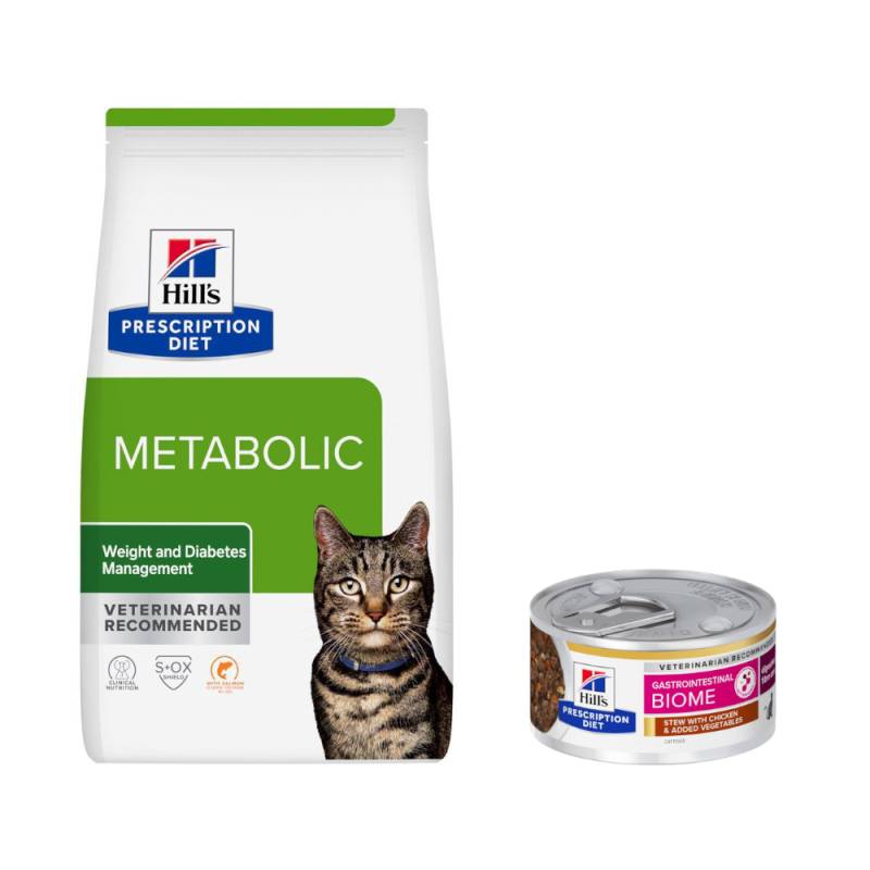 8 kg Hill's Prescription Diet + 8 x 85 g / 12 x 85 g passendes Nassfutter gratis!  - Metabolic Gewichts- & Diabetesmanagement mit Lachs + 8 x 82 g Ragout mit Huhn von Hill's Prescription Diet
