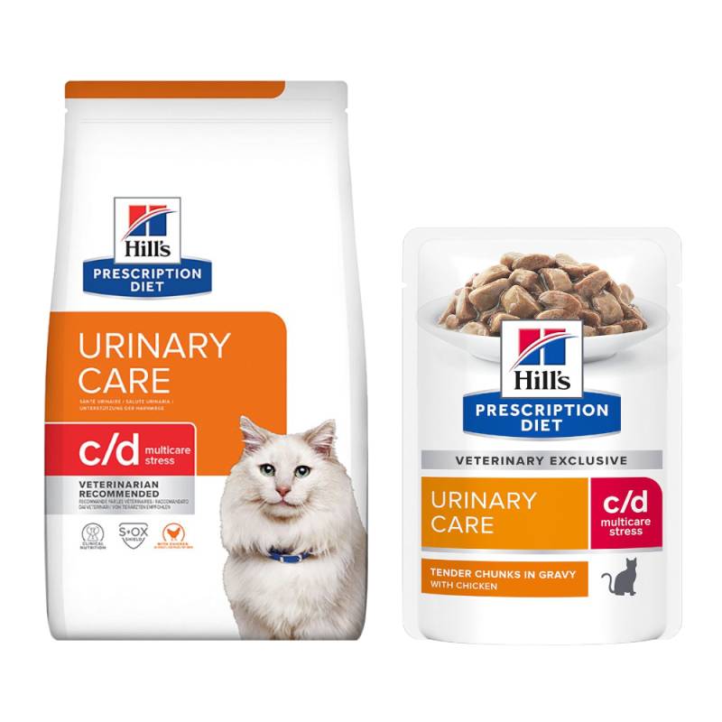 8 kg Hill's Prescription Diet + 8 x 85 g / 12 x 85 g passendes Nassfutter gratis!  - c/d Multicare Stress Urinary Care mit Huhn + 12 x 85 g Huhn von Hill's Prescription Diet
