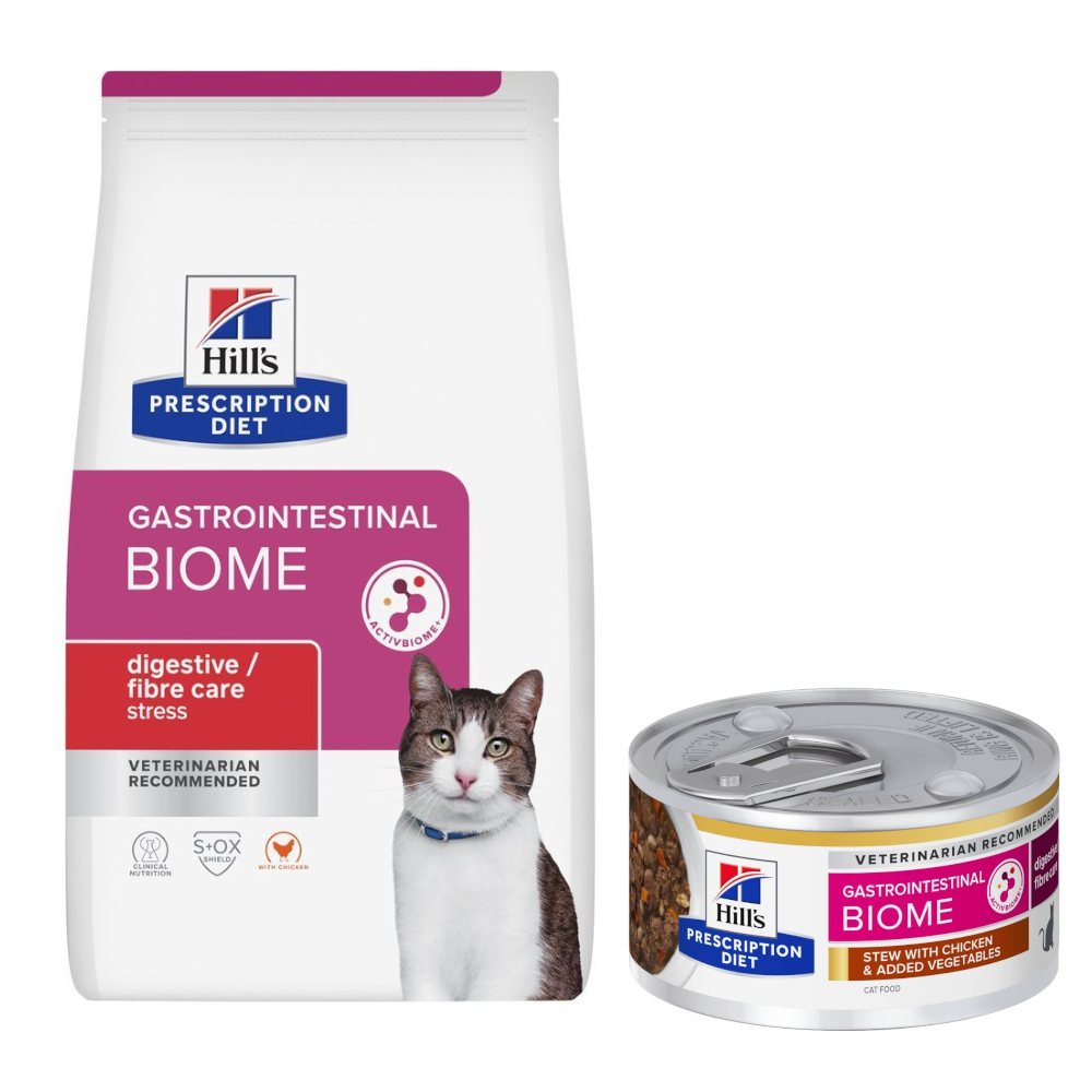 8 kg Hill's Prescription Diet Trockenfutter + 6 x 82 g passendes Nassfutter gratis! - Gastrointestinal Biome Stress mit Huhn + 6 x 82 g mit Huhn & Gemüse von Hill's Prescription Diet