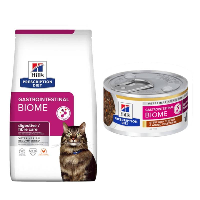 8 kg Hill's Prescription Diet Trockenfutter + 6 x 82 g passendes Nassfutter gratis! - Gastrointestinal Biome mit Huhn + 6 x 82 g Huhn & Gemüse von Hill's Prescription Diet