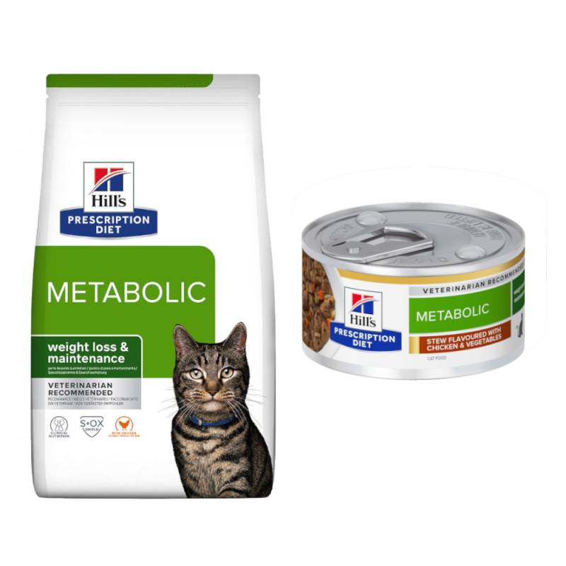 8 kg Hill's Prescription Diet Trockenfutter + 6 x 82 g passendes Nassfutter gratis! - Metabolic Gewichtsmanagement mit Huhn + 6 x 82 g Ragout mit Huhn von Hill's Prescription Diet