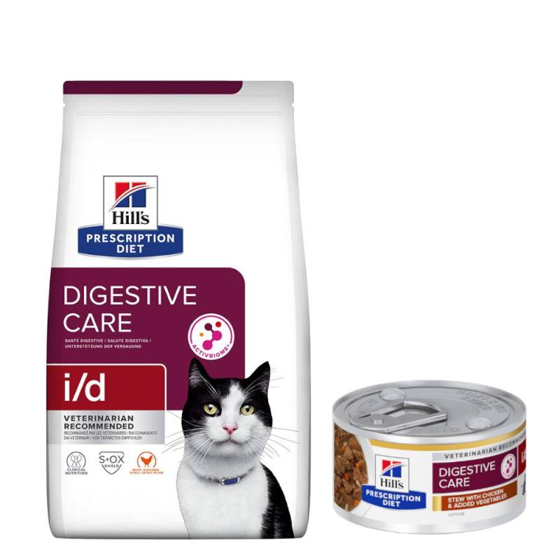 8 kg Hill's Prescription Diet Trockenfutter + 6 x 82 g passendes Nassfutter gratis! - i/d Digestive Care mit Huhn + 6 x 82 g Huhn & Gemüse von Hill's Prescription Diet