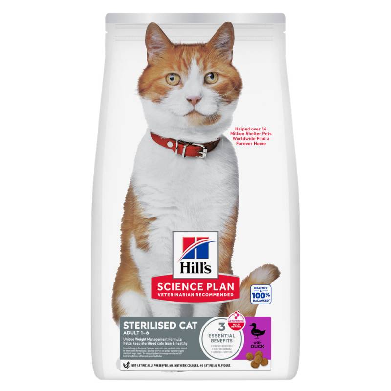 2 + 1 gratis! 3 x 1,5 kg / 2,5 kg Hill's Science Plan - Sterilised Cat Adult 1-6 Ente (3 x 1,5 kg) von Hill's Science Plan