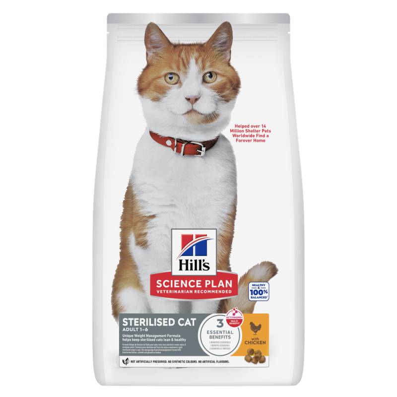 2 + 1 gratis! 3 x 1,5 kg / 2,5 kg Hill's Science Plan - Sterilised Cat Adult 1-6 Huhn (3 x 1,5 kg) von Hill's Science Plan