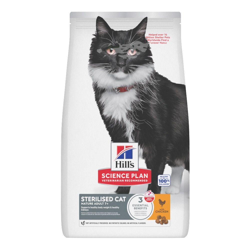 2 + 1 gratis! 3 x 1,5 kg / 2,5 kg Hill's Science Plan - Sterilised Cat Mature Adult 7+ Huhn (3 x 1,5 kg) von Hill's Science Plan