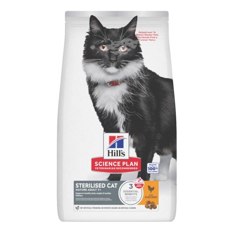 2 + 1 gratis! 3 x 1,5 kg / 2,5 kg Hill's Science Plan - Sterilised Cat Mature Adult 7+ Huhn (3 x 1,5 kg) von Hill's Science Plan