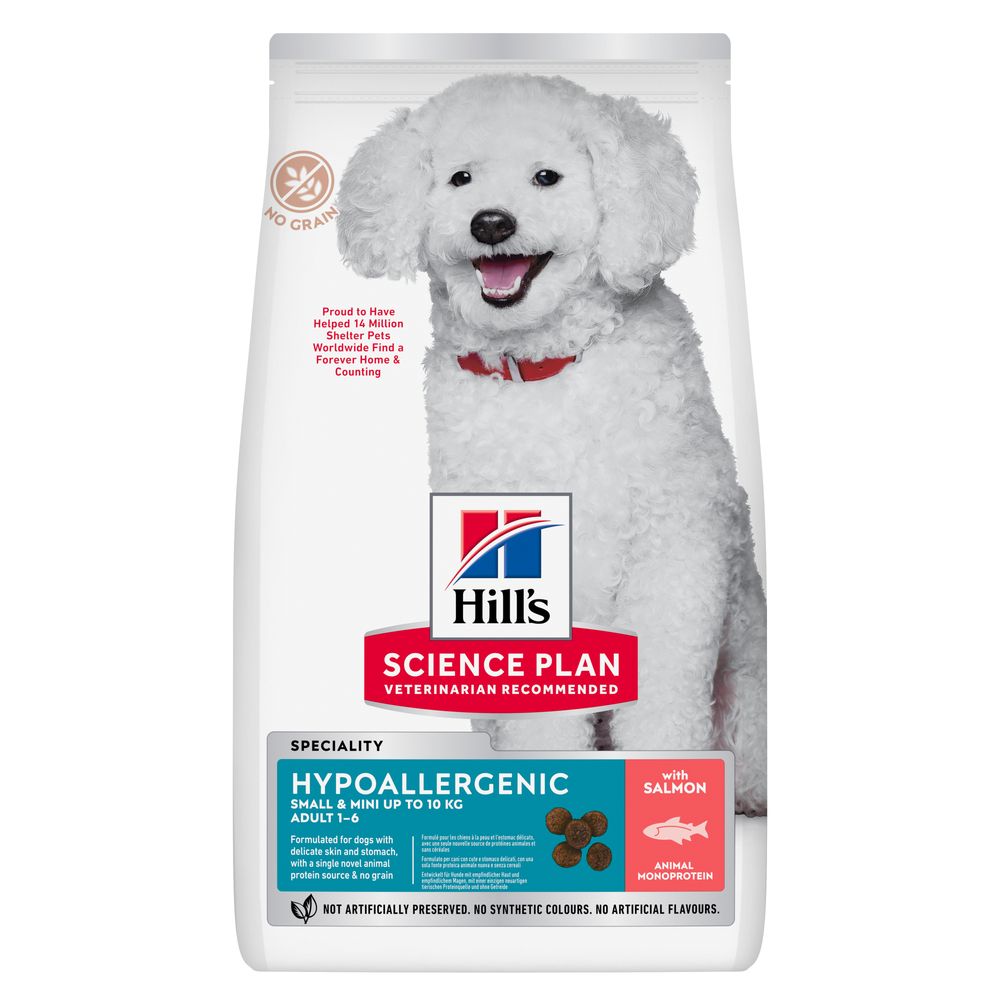 2 + 1 gratis! 3 x 1,5 kg / 2 kg / 2,5 kg Hill's Science Plan  - Hypoallergenic Adult Small & Mini mit Lachs (3 x 1,5 kg) von Hill's Science Plan