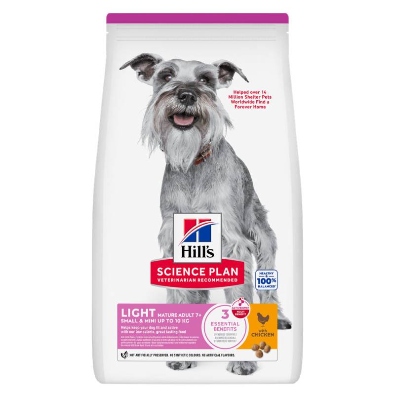 2 + 1 gratis! 3 x 1,5 kg / 2 kg / 2,5 kg Hill's Science Plan  - Mature Adult 7+ Small & Mini Light mit Huhn (3 x 2,5 kg) von Hill's Science Plan