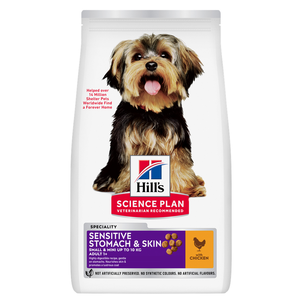 2 + 1 gratis! 3 x 1,5 kg / 2 kg / 2,5 kg Hill's Science Plan  - Sensitive Stomach & Skin Adult 1+ Small & Mini mit Huhn (3 x 1,5 kg) von Hill's Science Plan