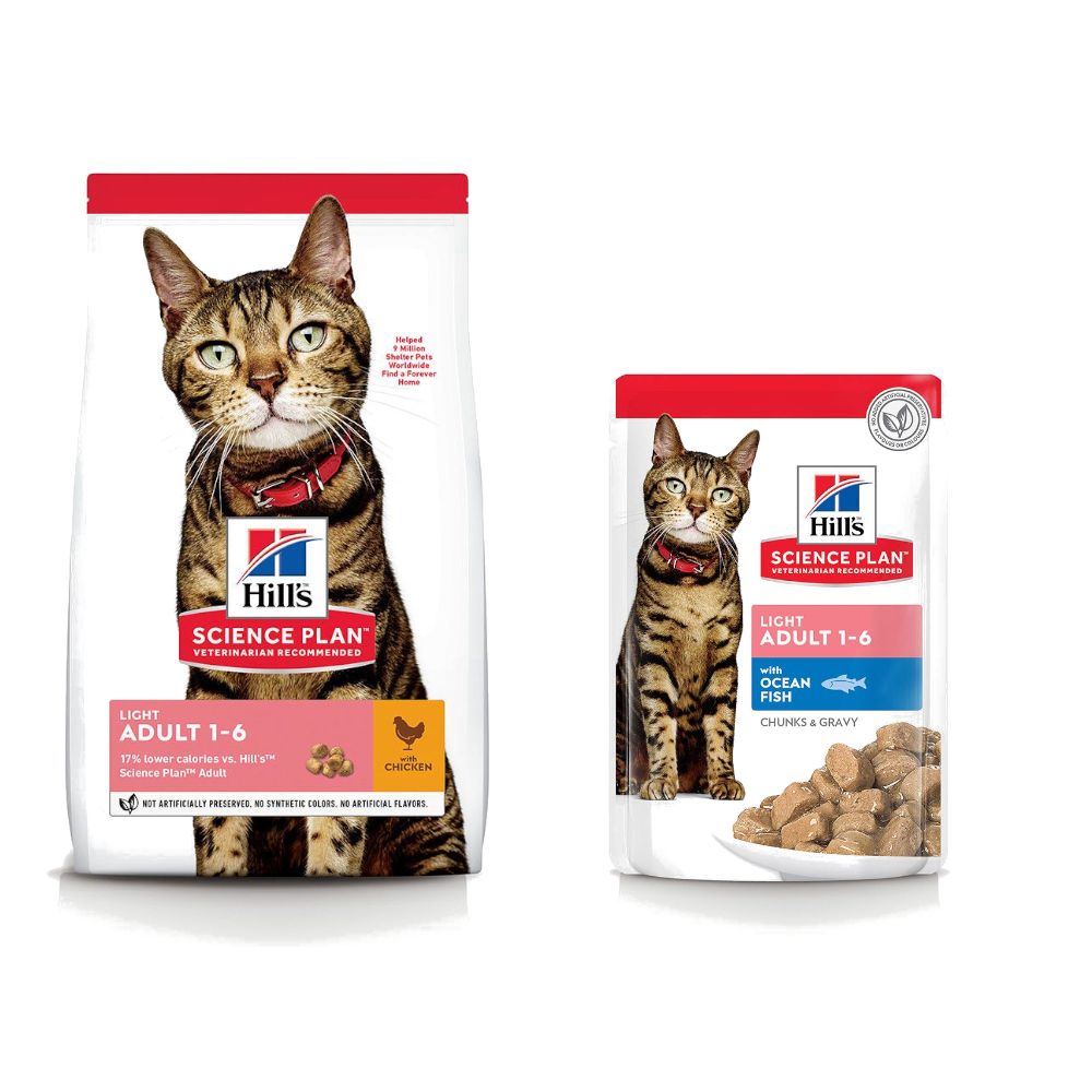 Hill's Science Plan Adult Light Trockenfutter + Nassfutter gratis! - 3 kg mit Huhn + 3 x 85 g mit Meeresfisch von Hill's Science Plan