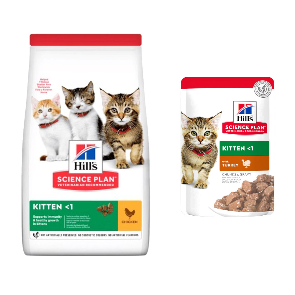 Hill's Science Plan Kitten Trockenfutter + Nassfutter gratis! - 3 kg mit Huhn + 3 x 85 g mit Truthahn von Hill's Science Plan