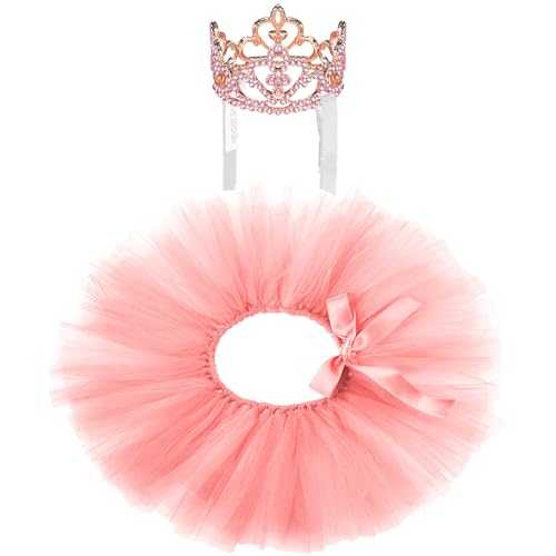 2-teiliges Hunde-Kronen-Stirnband, Tutu-Kleid, Set mit Kristallstrass, Tiara, Krone, Tutu, Rock, Haustierkleid, Kostüm für Welpen, Geburtstag, Party, Hochzeit, Foto-Requisite, Kostüm, Altrosa, Größe von Hillban