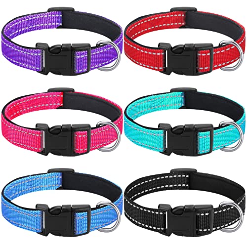 6 Stück reflektierendes Hundehalsband, weich gepolstert, atmungsaktiv, Nylon, Haustierhalsband, verstellbar, mit Sicherheitsverschlussschnalle für Hunde, Katzen, Welpen, Haustiere, Zubehör (groß) von Hillban