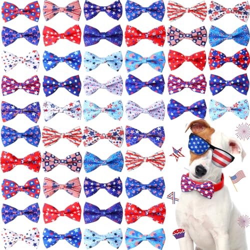 Hillban 50 Stück patriotische Halsbänder, Hunde-Fliegen, Blau und Rot, Sternmuster, Hundehalsband, Zubehör, Fliegen, Befestigung mit elastischen Bändern, abnehmbare Anhänger für Haustierhalsband, 4 Hillban 50 Stück patriotische Halsbänder, Hunde-Fliegen, Blau und Rot, Sternmuster, Hundehalsband, Zubehör, Fliegen, Befestigung mit elastischen Bändern, abnehmbare Anhänger für Haustierhalsband, 4 von Hillban