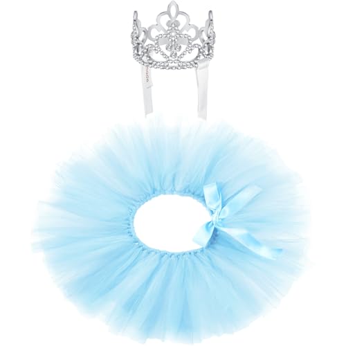 Hillban Hunde-Krone, Stirnband, Tutu-Kleid, Set mit Kristallstrass, Tiara, Krone, Tutu, Rock, Haustierkleid, Kostüm für Welpen, Geburtstag, Party, Hochzeit, Foto-Requisite, Kostüm, Blau, Größe XL, 2 von Hillban