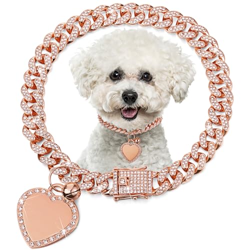 Hillban Hundekette, rotvergoldet, Diamant-Halsband mit Herz, Strass, Schmuckzubehör, Haustier-ID-Tag-Kette, Herz, glitzerndes Halsband mit personalisiertem Namensschild für kleine, mittelgroße und Hillban Hundekette, rotvergoldet, Diamant-Halsband mit Herz, Strass, Schmuckzubehör, Haustier-ID-Tag-Kette, Herz, glitzerndes Halsband mit personalisiertem Namensschild für kleine, mittelgroße und von Hillban