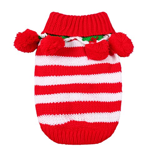 Hillento Weihnachten Haustier Pullover Strickwaren Kostüm mit Kragen und Bälle für den Winter für Katze Kleiner Hund Welpen, rot & weiß von Hillento