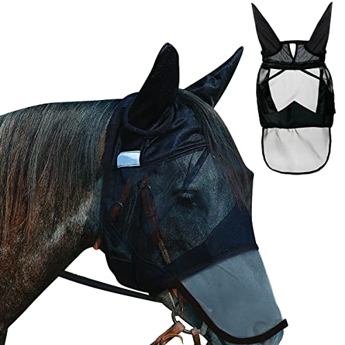 Fliegenmaske Pferd Hillylolly Fliegenmaske Fly Professional, Fliegenmaske Pferd UV Schutz, Caremaster Fliegenmaske, Horse Fly Mask mit Ohren und Nasenteil, Fliegenhaube Pferde Full von Hillylolly