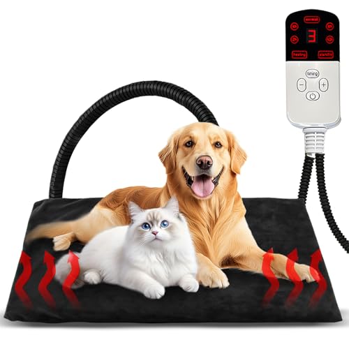 Hillylolly Haustier Heizkissen, 70 × 50cm Hunde Heizmatte, Wärmematte Hund, Elektrisch Haustier Heizdecke, Heizkissen Für Katzen, Timing & Temperatur Einstellbar von Hillylolly