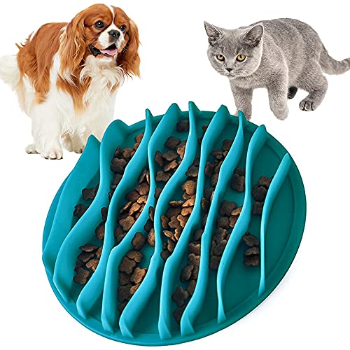 Slow Feeder Hundenapf, Hillylolly Interaktiver Fressnapf, Langsame Fütterung Hundenapf, Langsame Fütterung für Katzen und Hund, Reduziert Verschlucken und Überessen, 19 * 19 * 3 cm, Blau von Hillylolly