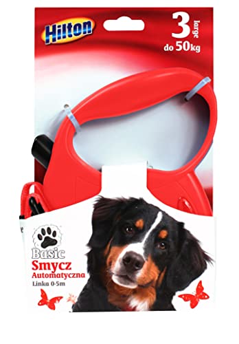 Hilton Basic 3 Automatische Schnurleine 5M Rot für 50 Kg Hund von Hilton
