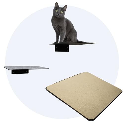 Hilvard - Katzen Wandregale Kletter,3 Stück, Kratzbrett, Katzen Kletterwand, Grau Filz, Schwarz, Katzenklimmwand, Kletterwand Katze, Katzenbretter für die Wand, 20 x 24 cm von Hilvard