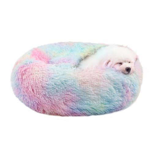 Himax Hundebetten für kleine Hunde, Donut-Hundebett mit angenähter Decke, beruhigendes Hundebett waschbar (50,8 cm/66 cm/88,9 cm) von Himax