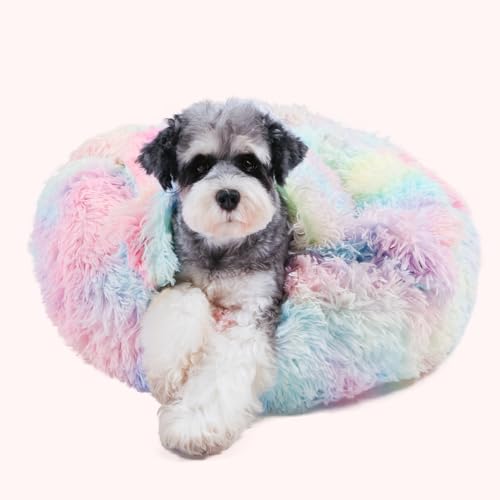 Himax Mittelgroßes Hundebett, waschbar, rundes Hundebett mit angenähter Decke, beruhigendes Hundebett, mehrfarbig (50,8 cm/66 cm/88,9 cm) von Himax