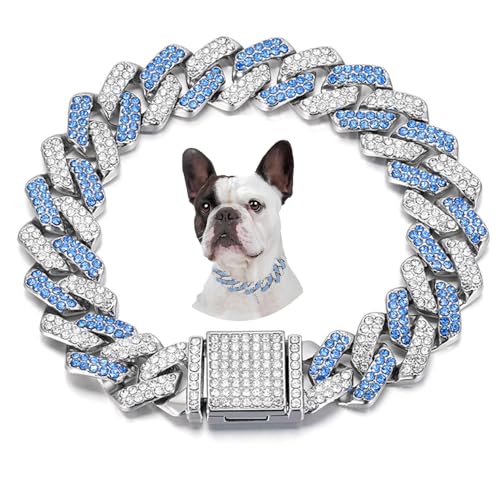 Blaue Hundehalsband-Halskette, Strass-Hundehalskette, Welpenhalsband, Glitzerkette, glitzernd, kubanische Glieder für kleine, mittelgroße und große Haustiere, 20,3 cm Blaue Hundehalsband-Halskette, Strass-Hundehalskette, Welpenhalsband, Glitzerkette, glitzernd, kubanische Glieder für kleine, mittelgroße und große Haustiere, 20,3 cm von HimyBB
