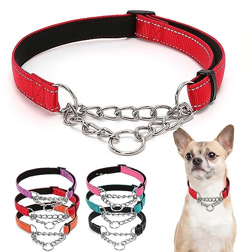 Edelstahlkette Martingale Halsband – Edelstahlkette Reflektierendes Nylongewebe Haustierhalsbänder für kleine, mittelgroße und große Hunde Rot L von HimyBB