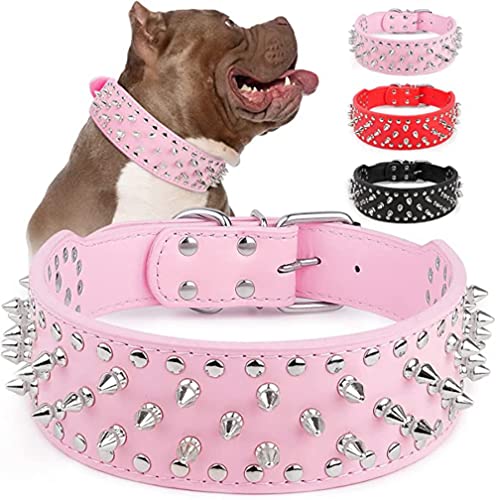 HimyBB Hundehalsband, Nieten, verstellbar, PU-Leder, Pink, Größe XL von HimyBB