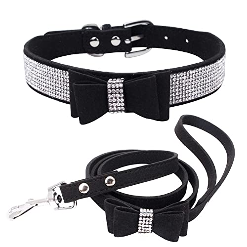 HimyBB Hundehalsband + Leine, Set für kleine Haustiere, Hunde, Katzen, Welpen, Strass, niedlich, schillernd, funkelnd, weiches Samtleder, Schwarz, Größe L HimyBB Hundehalsband + Leine, Set für kleine Haustiere, Hunde, Katzen, Welpen, Strass, niedlich, schillernd, funkelnd, weiches Samtleder, Schwarz, Größe L von HimyBB