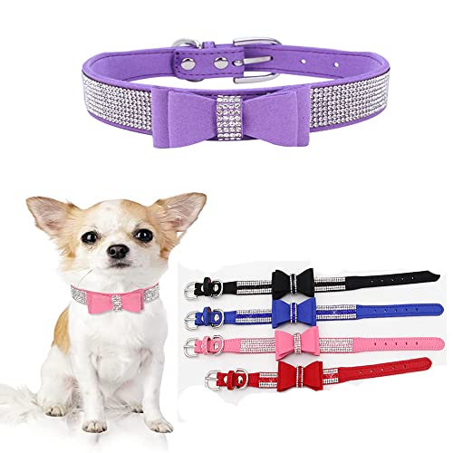 HimyBB Hundehalsband mit Schleife, Kristall, Strasssteine, verstellbar, weich, Größe L, Violett von HimyBB