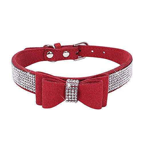 HimyBB Hundehalsband mit Schleife, Kristall, Strasssteine, verstellbar, weich, Größe M, Rot von HimyBB