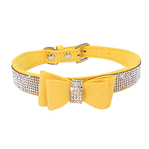 HimyBB Hundehalsband mit Schleife, Kristall, Strasssteine, verstellbar, weich, Größe S, Gelb von HimyBB