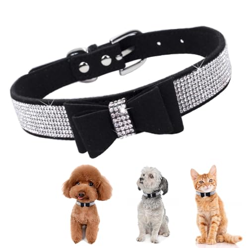 HimyBB Hundehalsband mit Schleife, Kristall, Strasssteine, verstellbar, weich, Größe XS, Schwarz von HimyBB