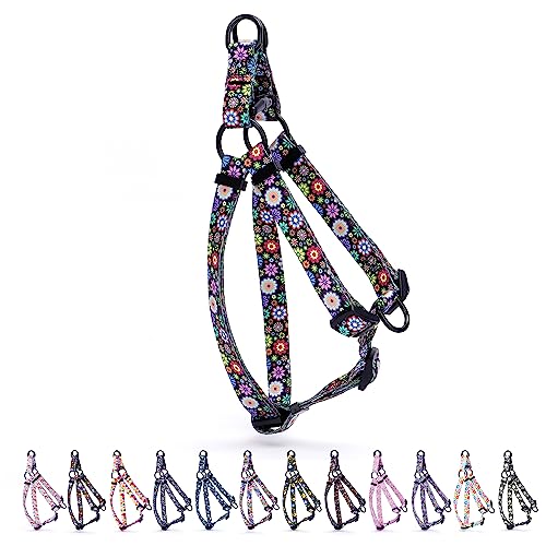 Hundegeschirr, verstellbar, strapazierfähig, kein Ziehen, für kleine, mittelgroße und große Rassen, Rückenclip, verdrehsicher, perfekt für Spaziergänge, schwarze Blume, Größe M von HimyBB