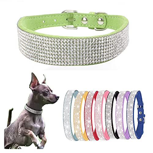 Hundehalsband, schillernd, funkelnden Kristall-Strasssteinen, verstellbar, für Welpen, Katzen, Haustier, Grün, Größe S von HimyBB
