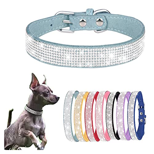 Hundehalsband, schillernd, funkelnden Kristall-Strasssteinen, verstellbar, für Welpen, Katzen, Haustier, Hellblau, Größe M von HimyBB
