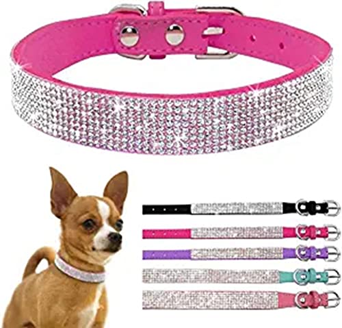 Hundehalsband, schillernd, funkelnden Kristall-Strasssteinen, verstellbar, für Welpen, Katzen, Haustierhalsband, Rosenrot, Größe XS von HimyBB