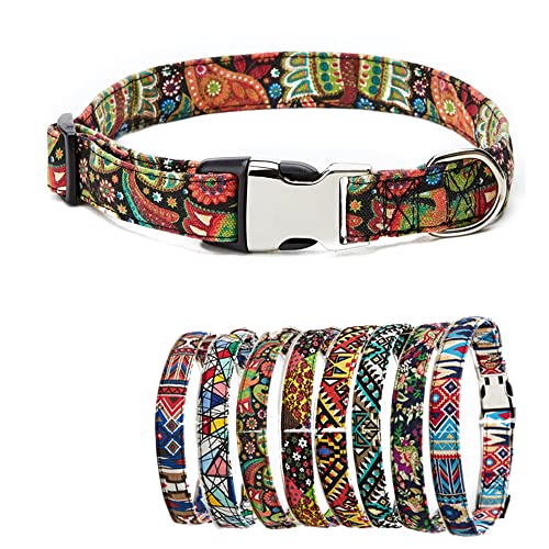 Hundehalsband mit Bohemia Blumenmuster Tribal Geometrisch - Weiches ethnisches Halsband verstellbar für X-Large Hunde Vogel von HimyBB