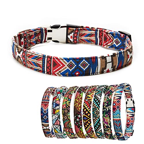 Hundehalsband mit Bohemia Blumenmuster Tribal Geometrisch – Weiches ethnisches Halsband verstellbar für kleine Hunde Plaid von HimyBB