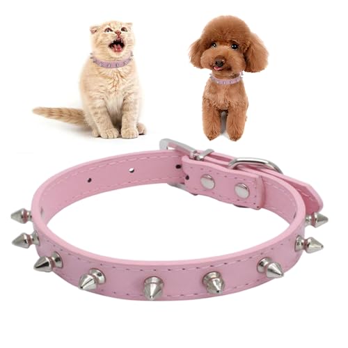 Hundehalsband mit Stacheln, weich, Nieten, Nieten, Katzenhalsband, verstellbar, für Mädchen, Jungen, kleine Rassen, Haustier-Teetasse, klein, Welpen, Kätzchen, Rosa, Größe M von HimyBB