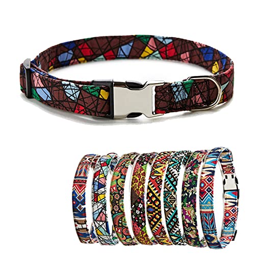 Hundehalsband mit böhmischen Blumen Tribal Geometrische Muster - Weiches Ethno-Stil Halsband Verstellbar für X-Large Hunde Braun von HimyBB